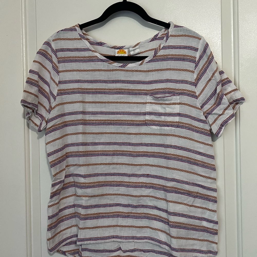 C&C California Striped Blouse - White, Purple, Orange